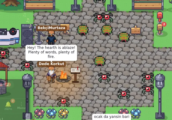 A blazing hearth: Dede Korkut calls out "Hey! The hearth is ablaze!"