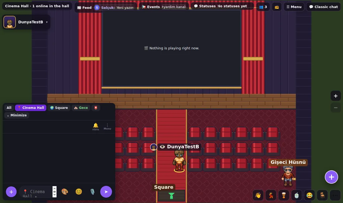 The Cinema Hall: screen, seats and Hรผsnรผ