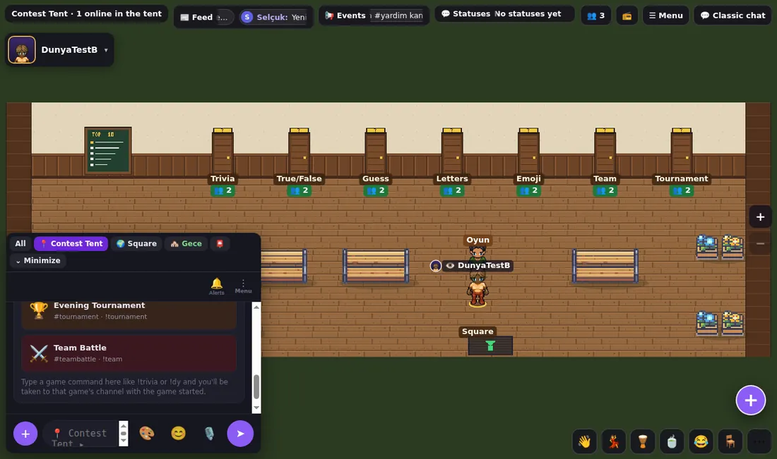 Contest Tent lobby: a door for each contest and how many are inside