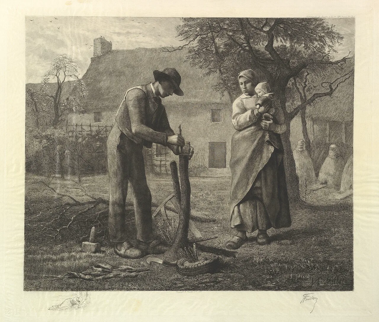 Bir çiftçi ağaç aşılıyor: Jean-Francois Millet'nin resminden Victor Focillon'un 1881 tarihli gravürü.