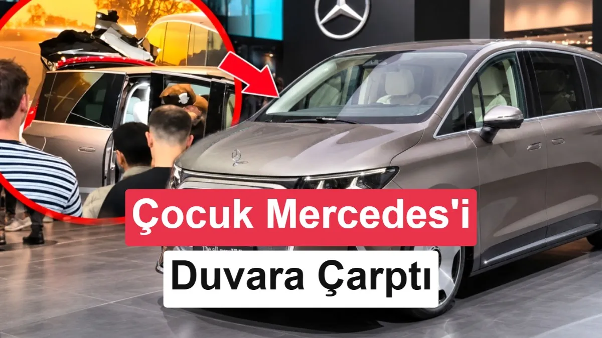 Paris Otomobil Fuarı'nda Küçük Çocuk Mercedes VLE'yi Geri Vitese Alarak Stant Duvarına Çarptı