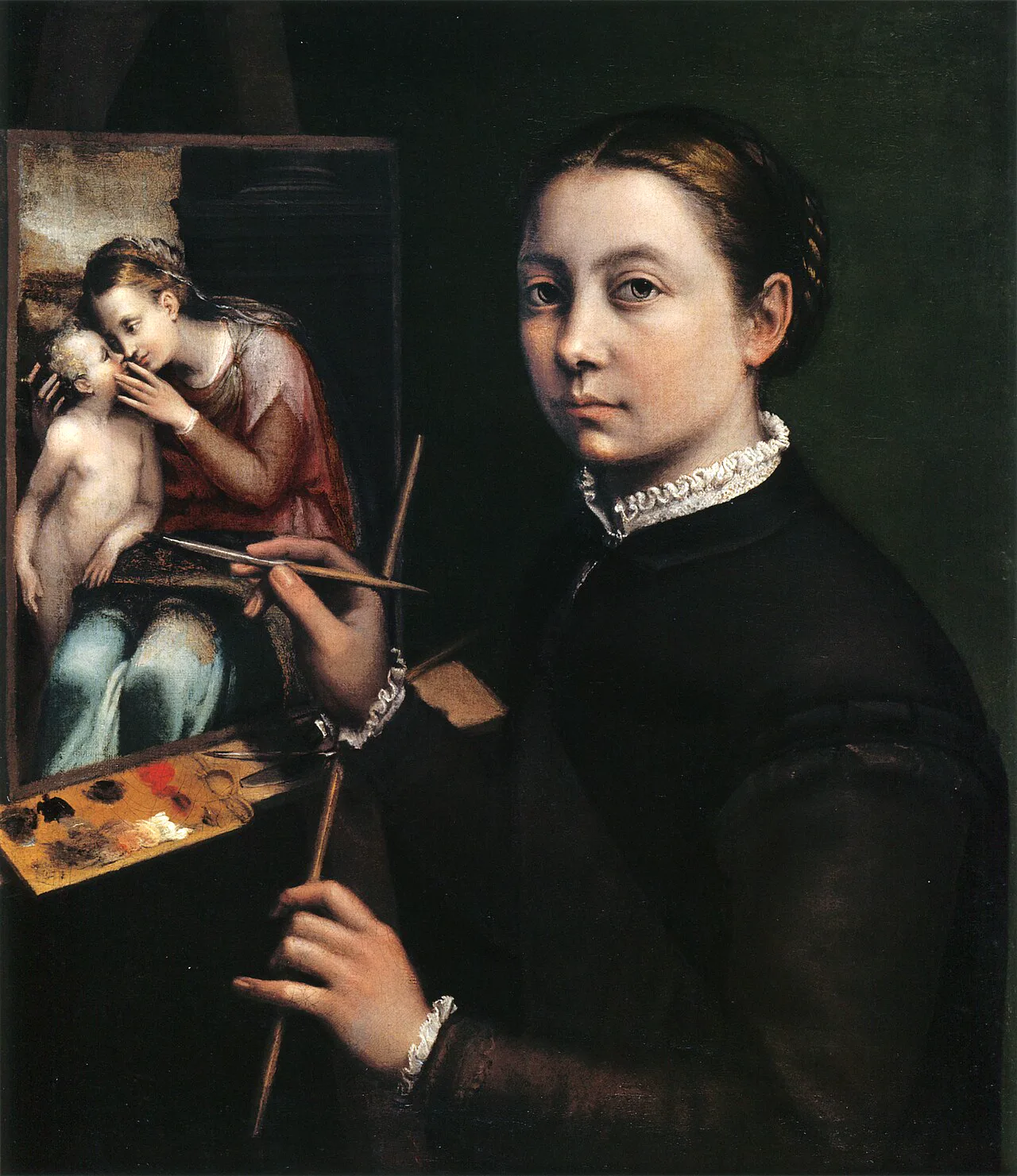 Sofonisba Anguissola'nın 1556 tarihli şövale başında otoportresi; Catharina van Hemessen'den sekiz yıl sonra