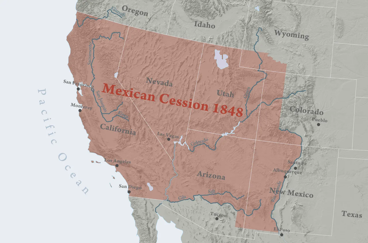 1848 Guadalupe Hidalgo Antlaşması ile devredilen toprakların haritası