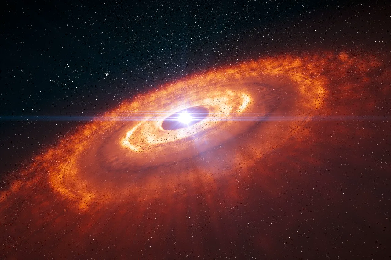 Genç bir yıldızı çevreleyen gezegen öncesi disk çizimi