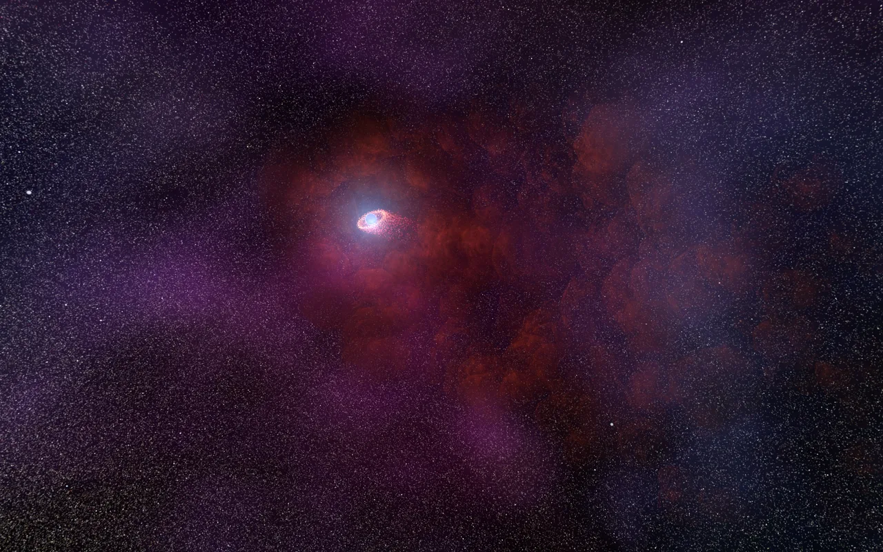 Bir nötron yıldızından çıkan pulsar rüzgârının yıldızlararası gazla etkileşimini gösteren çizim