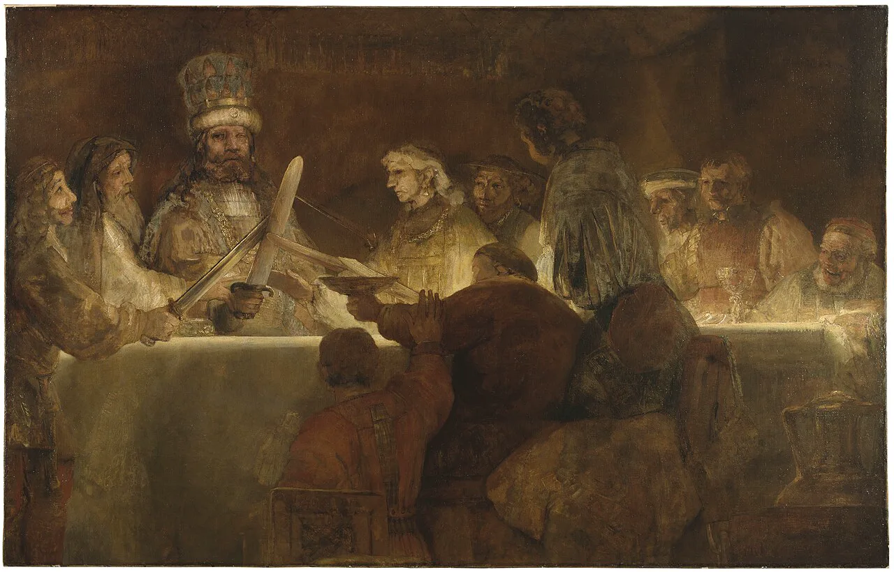 Batavların Claudius Civilis önderliğinde yemini, yaklaşık 1661-1662. Tablo, ressamın kesip küçülttüğü dev tuvalden kalan parça. Stockholm, Nationalmuseum