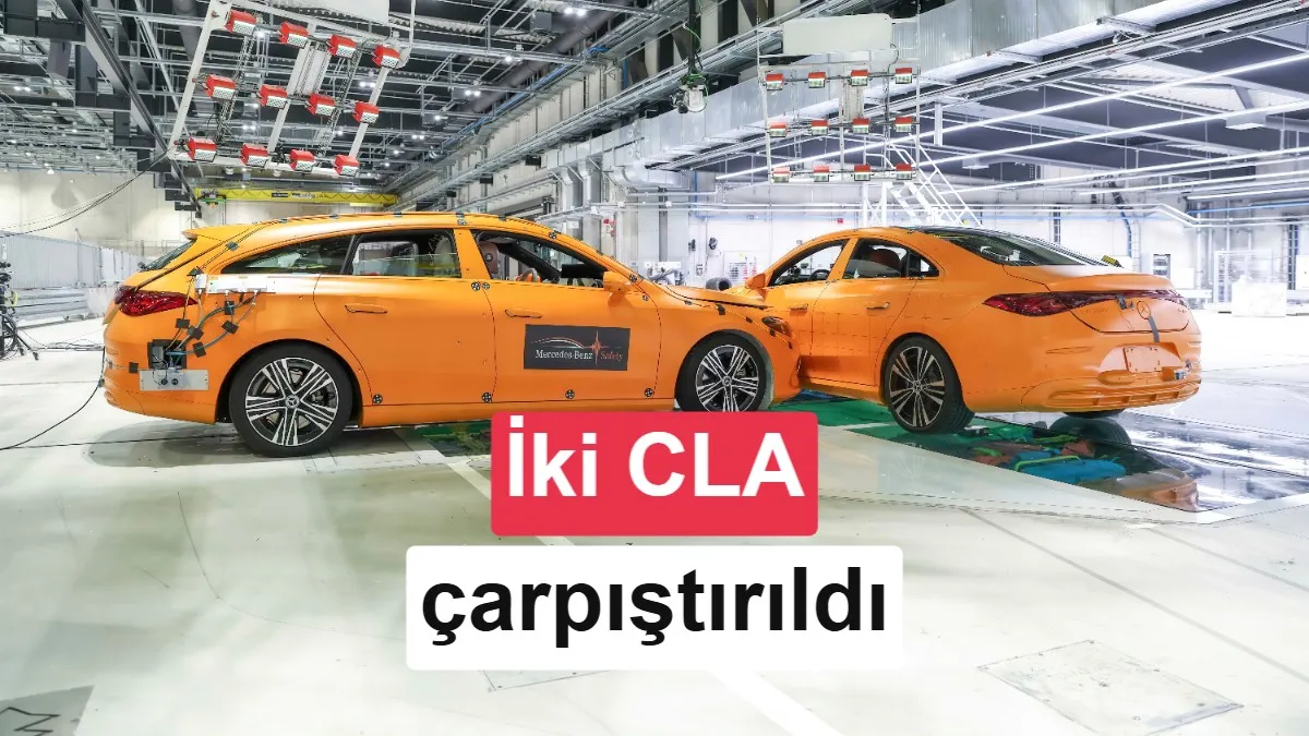 Mercedes-Benz, iki hareketli CLA ile 56 km/s hızındaki yan çarpışma testinde kabin ve batarya bütünlüğünü kanıtladı