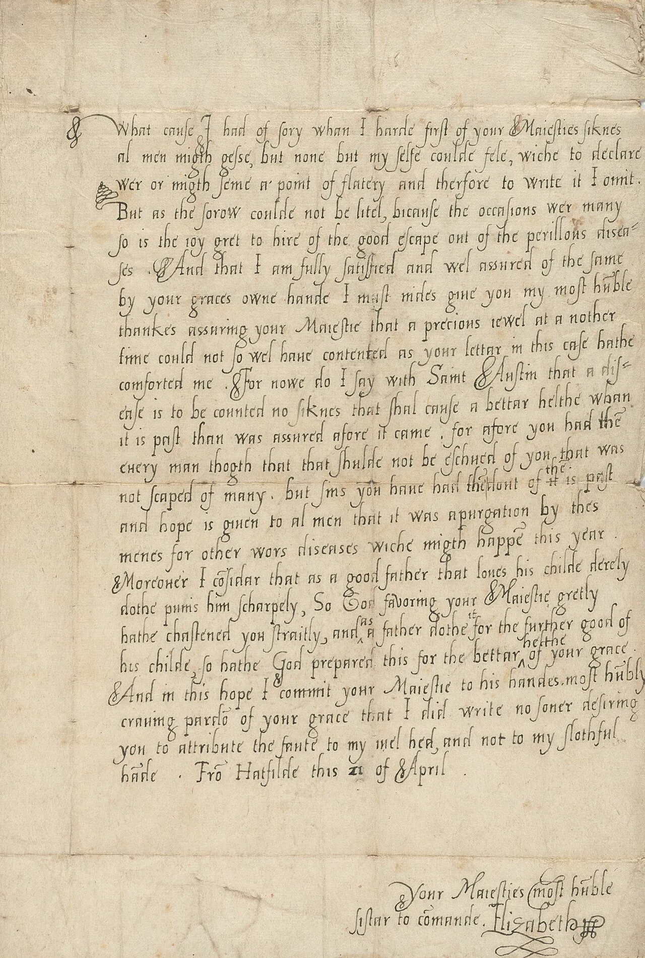 Elizabeth'in kendi elyazısıyla 1552 tarihli mektubu