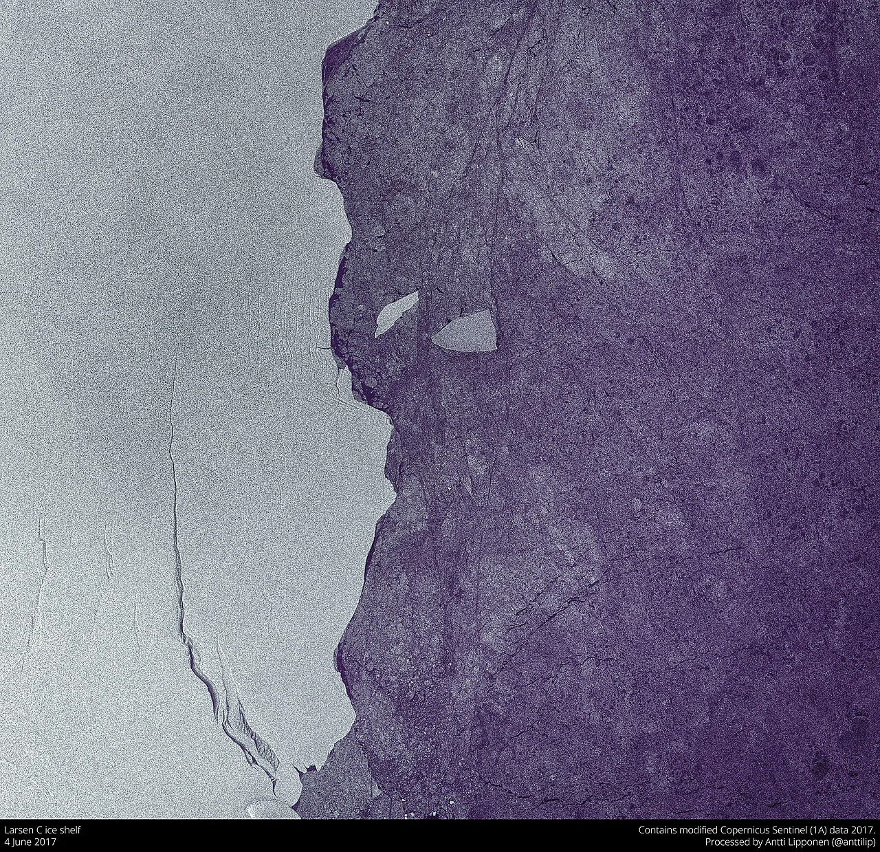 Larsen C buz sahanlığı, Sentinel-1A uydusunun 2017 radar görüntüsünde
