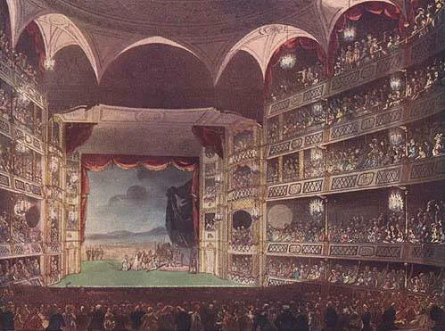 Drury Lane tiyatrosunun 1808 tarihli gravürde görünen iç mekânı