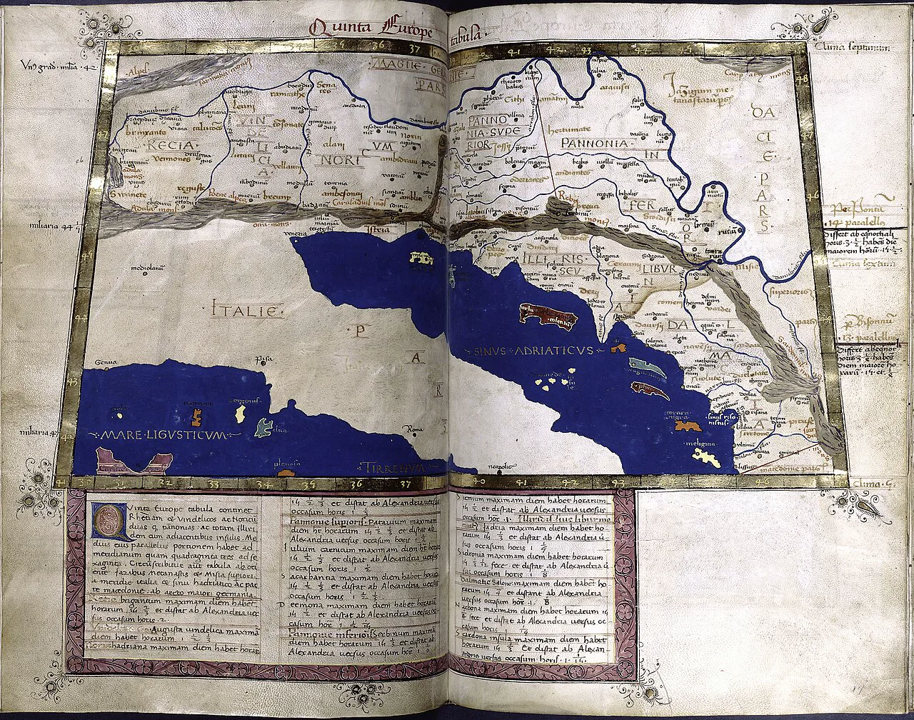 Ptolemaios'un Beşinci Avrupa Haritası'nın 15. yüzyıl basımı: Tuna hattı ve Noricum bölgesi