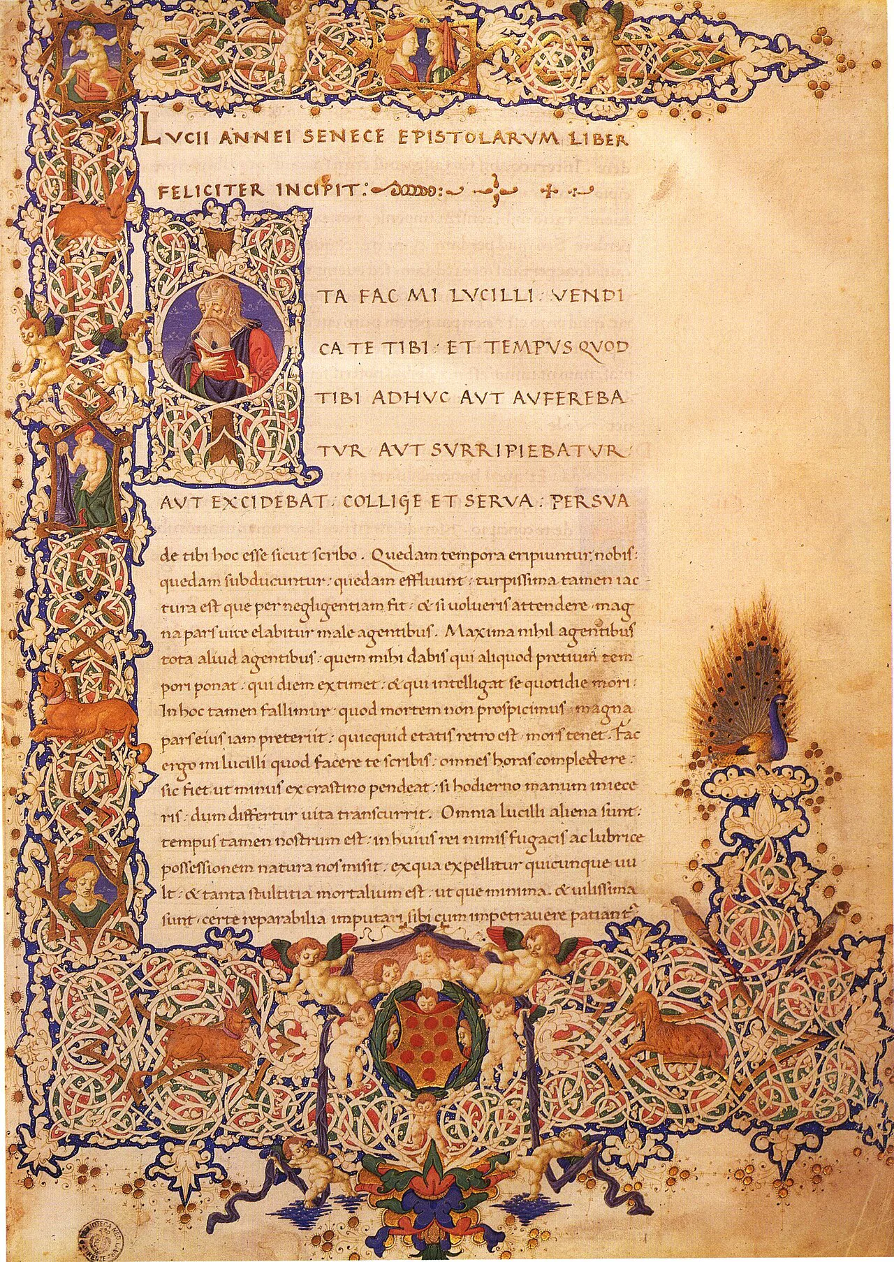 Seneca'nın mektuplarının 1458 tarihli el yazması kopyasının ilk sayfası