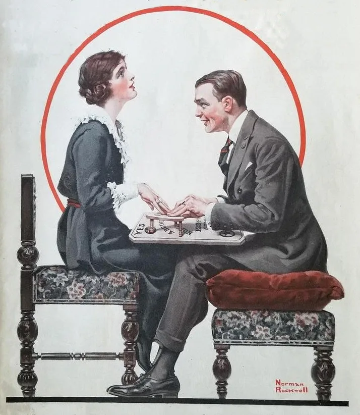 Norman Rockwell'in Ouija tahtası başındaki bir çifti gösteren tablosu, The Saturday Evening Post dergisinin 1 Mayıs 1920 sayısının kapağında yer aldı
