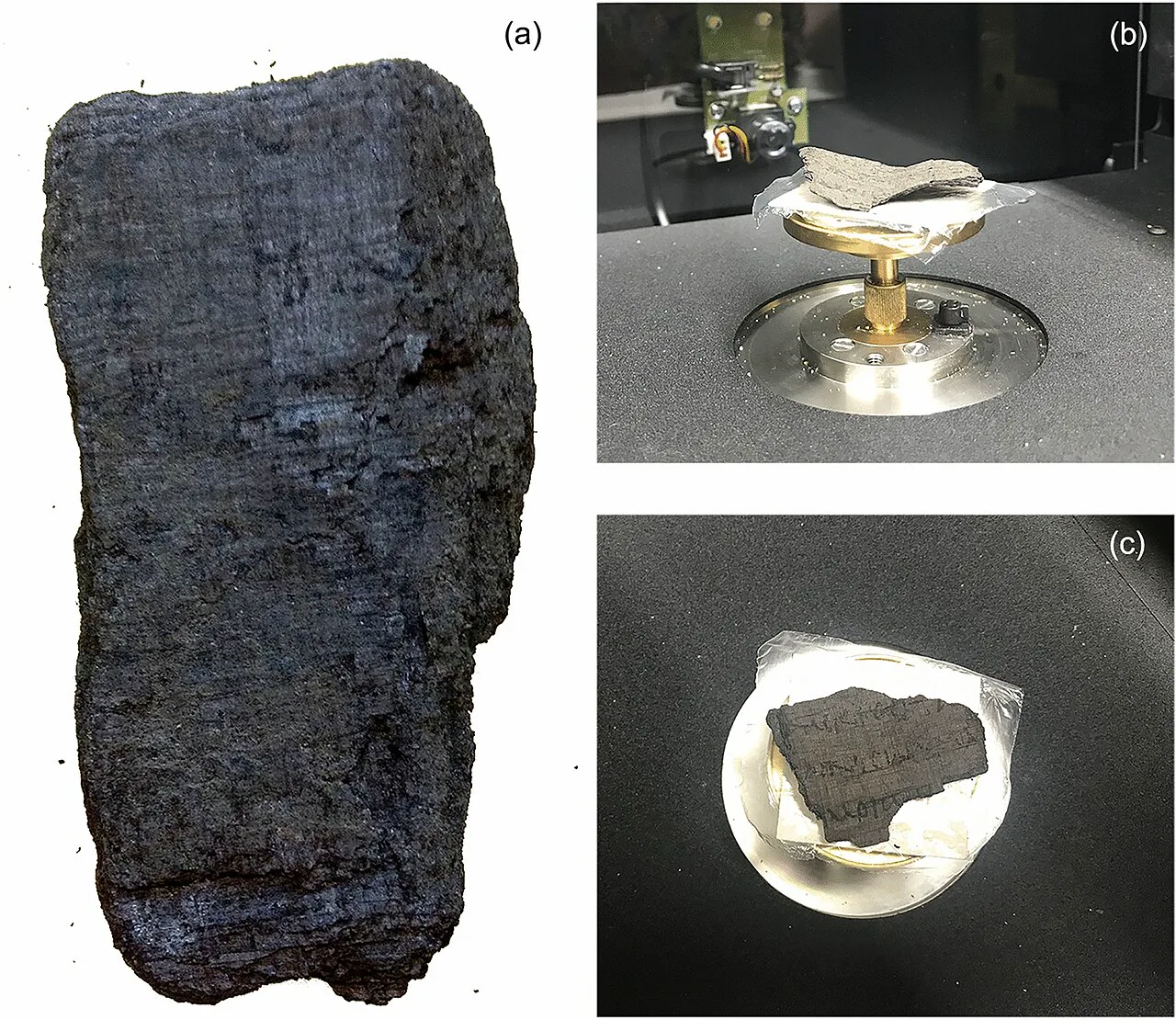 Vezüv'ün külleri altında kömürleşmiş Herculaneum papirüs parçaları