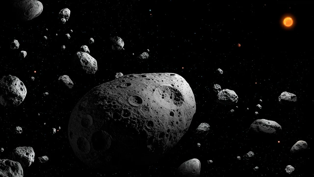 Rubin'in ilk test görüntülerinde bulunan ve yarım kilometreden büyük asteroitler arasında bilinen en hızlı dönen cisim olan 2025 MN45'in sanatçı çizimi