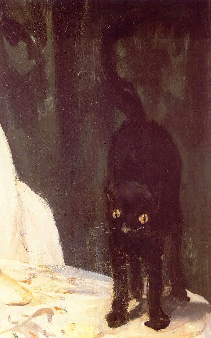 Olympia'nın sağ ucundaki kara kedi: Manet, Tiziano'nun tablosundaki uyuyan köpeğin yerine kuyruğunu dikmiş bu kediyi koydu