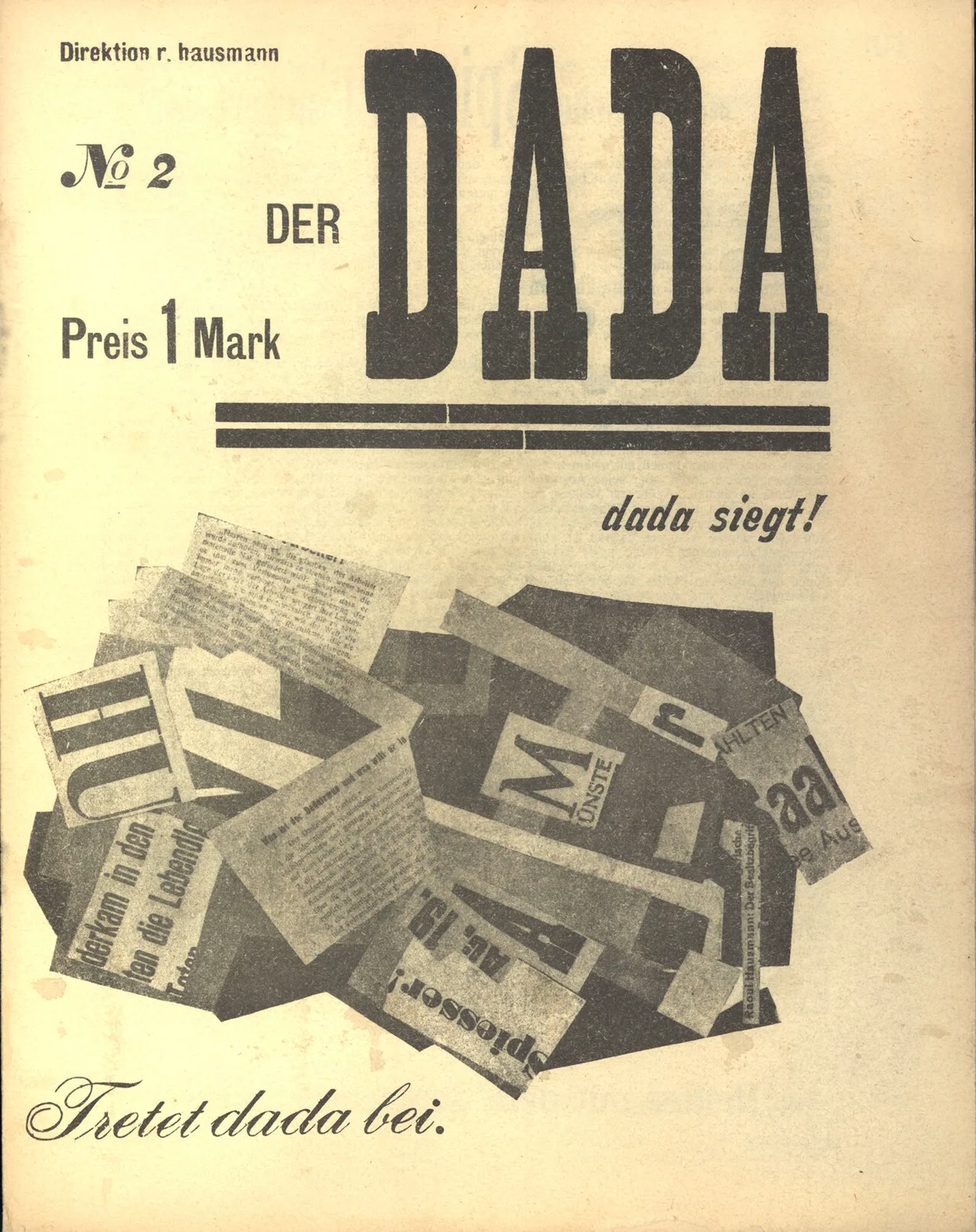 Berlin kolunun 1919'da çıkardığı Der Dada dergisinin kapak sayfası