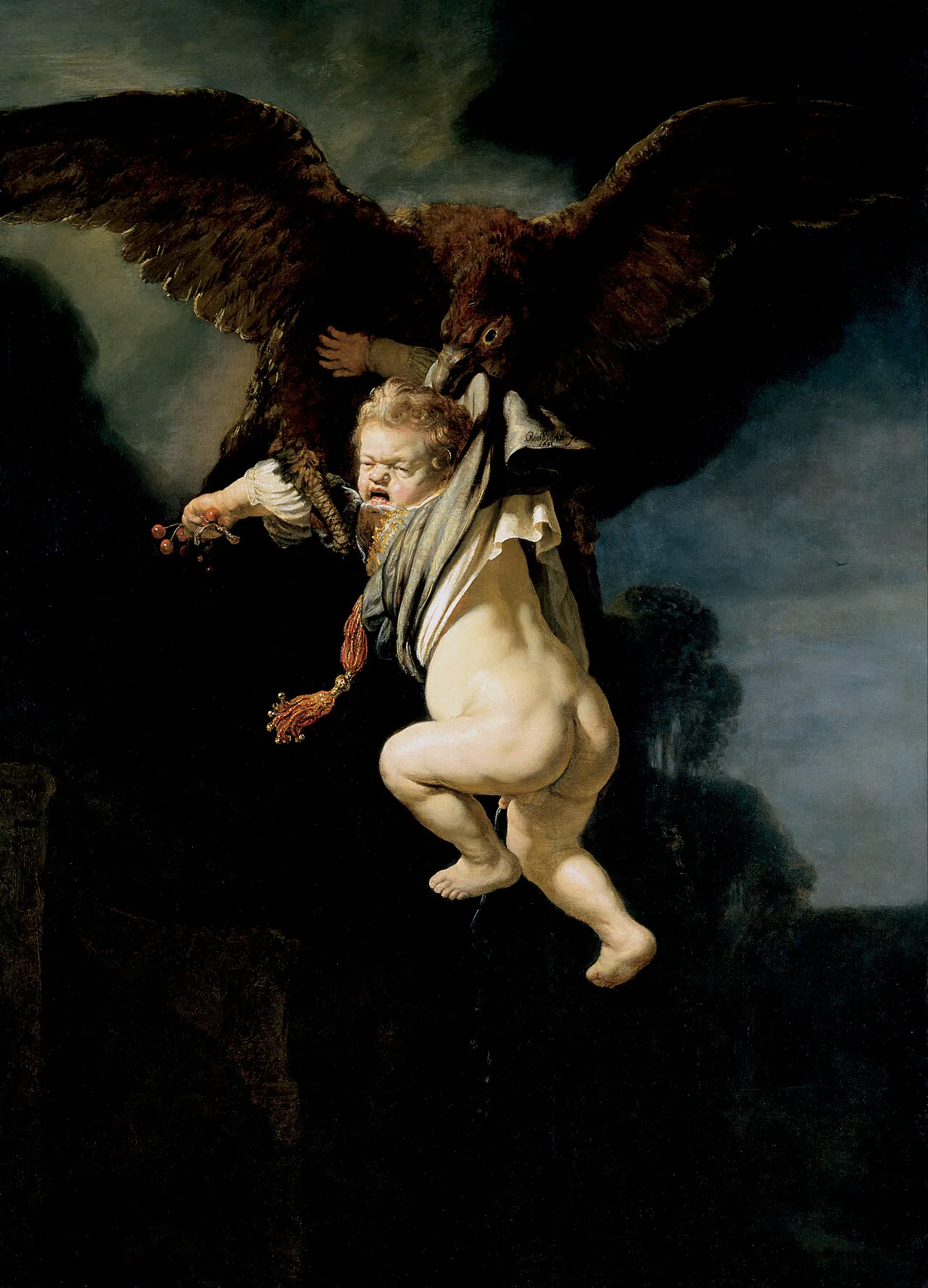 Rembrandt, Ganymedes'in Kaçırılışı, 1635. Mitteki genç delikanlı burada korkmuş bir çocuk. Dresden, Eski Ustalar Galerisi